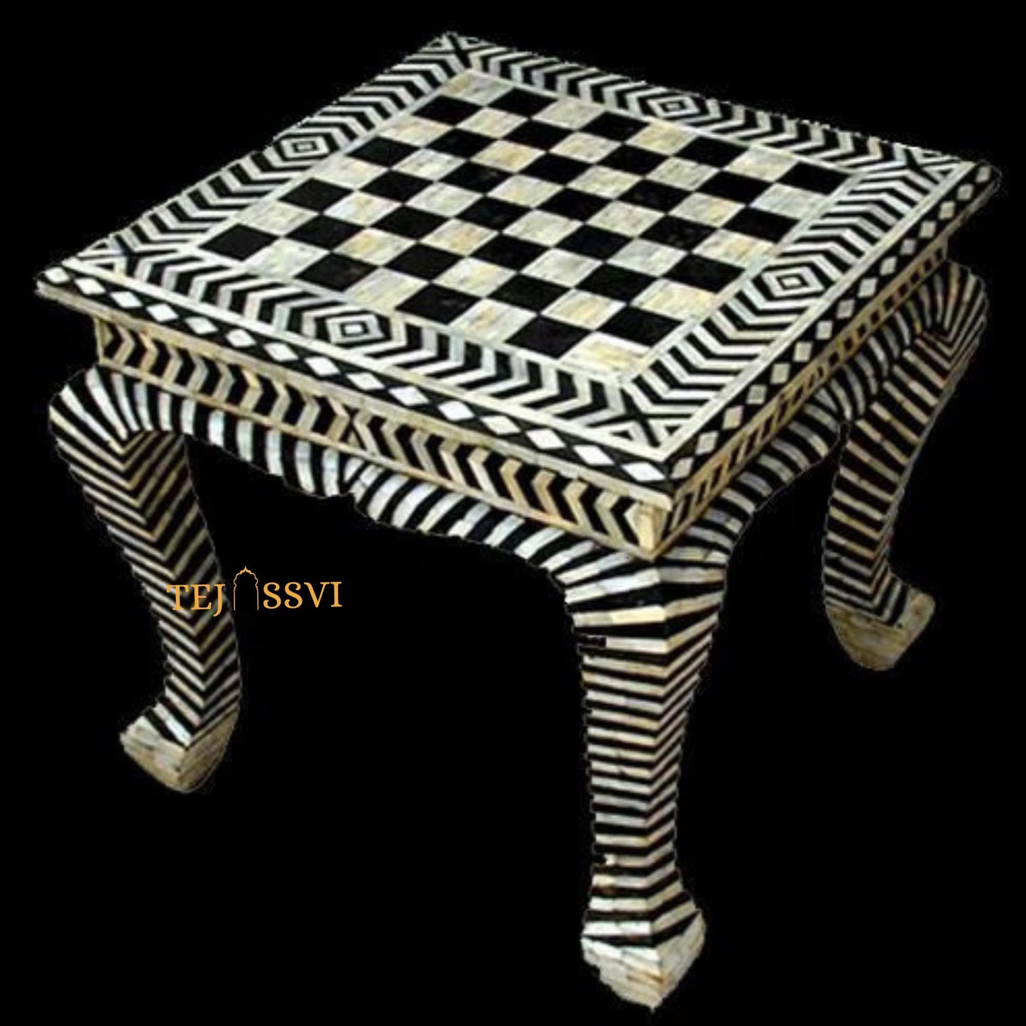 HANDMADE BONE INLAY Floral Blue Jenny Stool | Bone Inlay chair | Modern Luxury Furniture