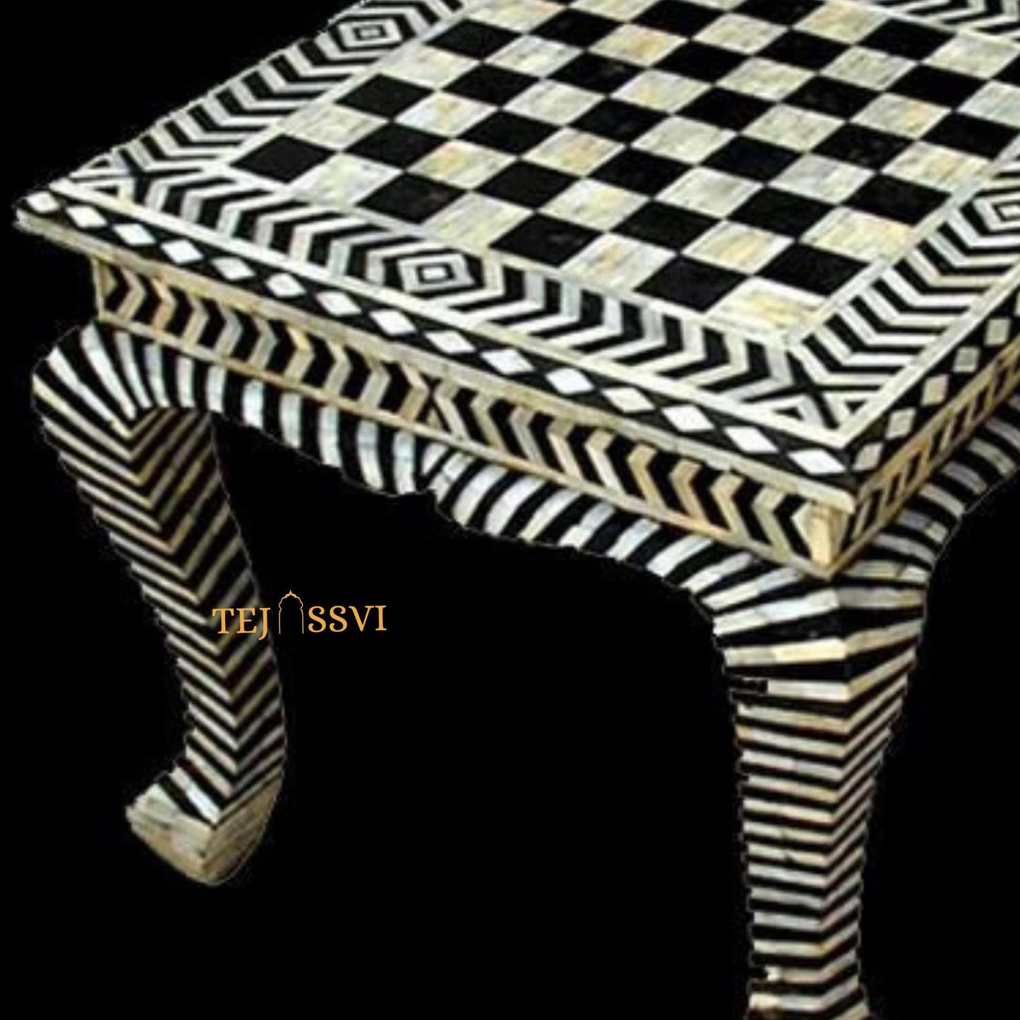 HANDMADE BONE INLAY Floral Blue Jenny Stool | Bone Inlay chair | Modern Luxury Furniture