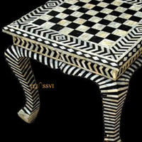 Handmade Bone Inlay Floral Black Coffee Table | Bone Inlay Table| Modern Luxury Furniture