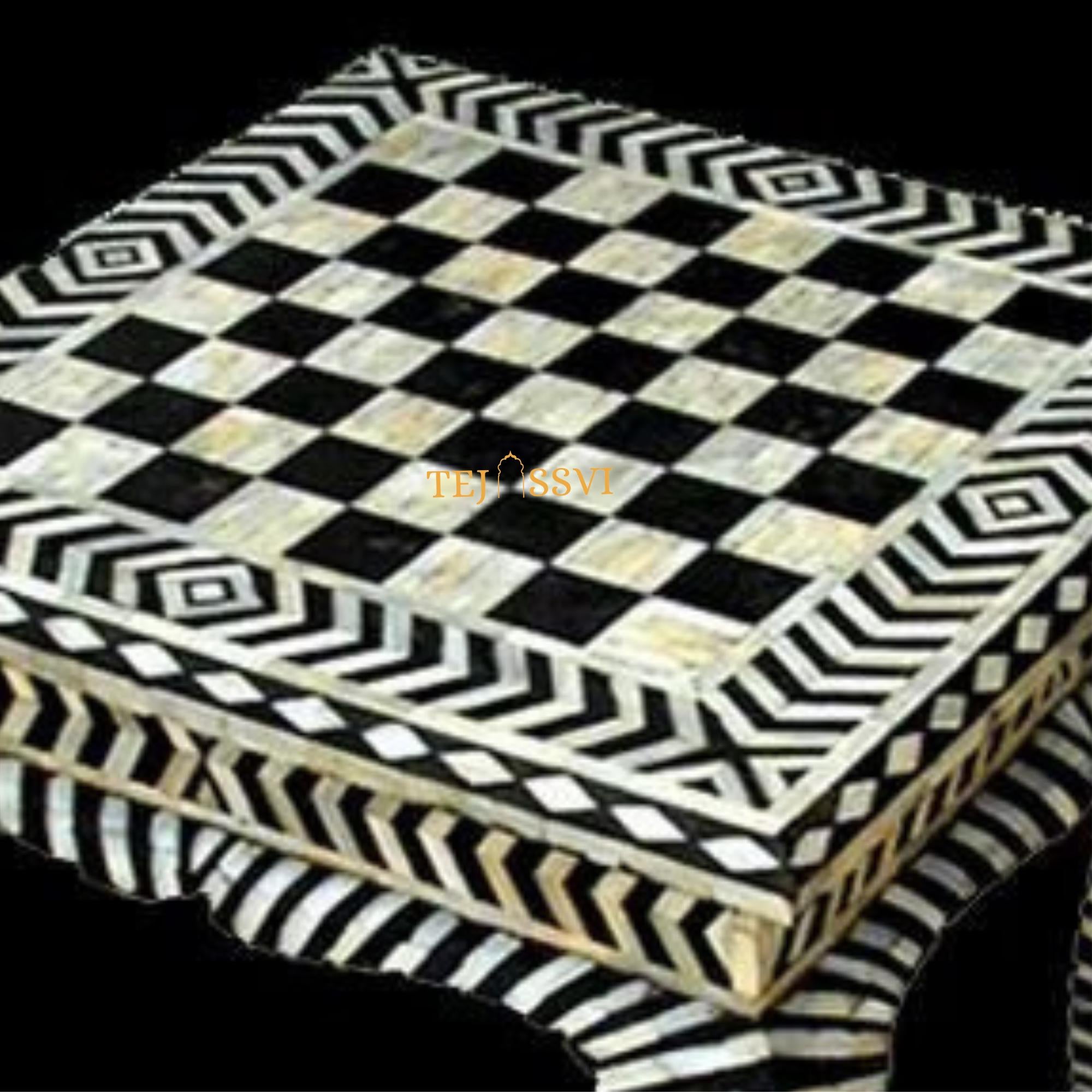 Handmade Bone Inlay Floral Black Coffee Table | Bone Inlay Table| Modern Luxury Furniture