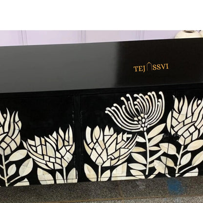 Handmade Bone Inlay Media Cabinet: Floral TV Stand with Storage/ bone inlay luxury furniture / bone inlay console /luxury cabinet .