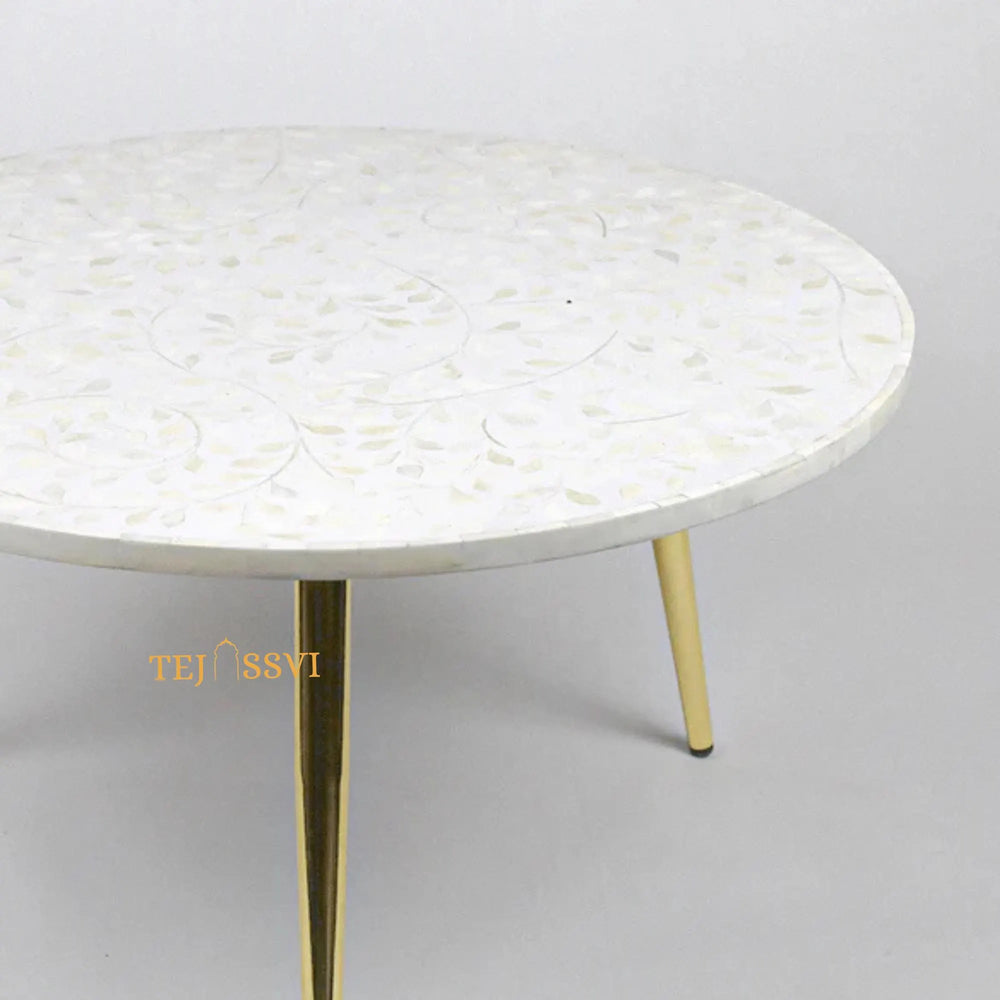 Bone Inlay Round Coffee Table / Round Centre Table / Bone Inlay Floral Round Coffee Table / Handmade Bone Inlay Modern Pattern Furniture.