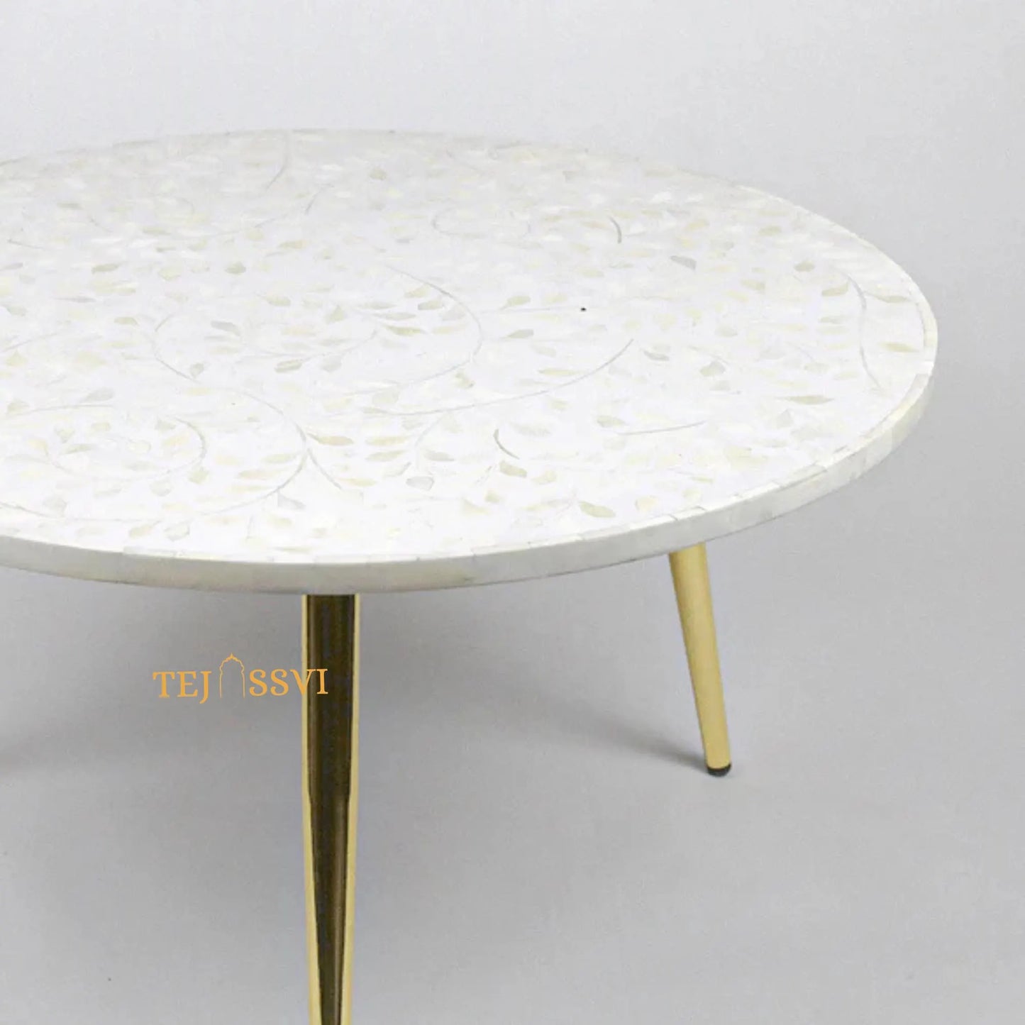 BONE Inlay Round Coffee Table / Centre Table, Bone Inlay Floral Round Coffee Table Handmade Bone Inlay Modern Pattern Furniture.