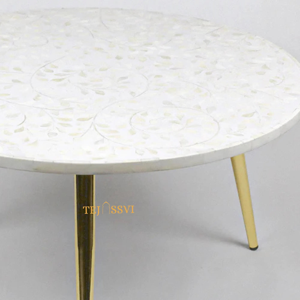 Bone Inlay Round Coffee Table / Round Centre Table / Bone Inlay Floral Round Coffee Table / Handmade Bone Inlay Modern Pattern Furniture.