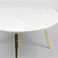 Bone Inlay Round Coffee Table / Round Centre Table / Bone Inlay Floral Round Coffee Table / Handmade Bone Inlay Modern Pattern Furniture.