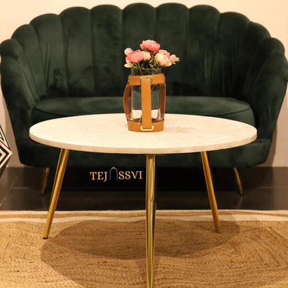 BONE Inlay Round Coffee Table / Centre Table, Bone Inlay Floral Round Coffee Table Handmade Bone Inlay Modern Pattern Furniture.