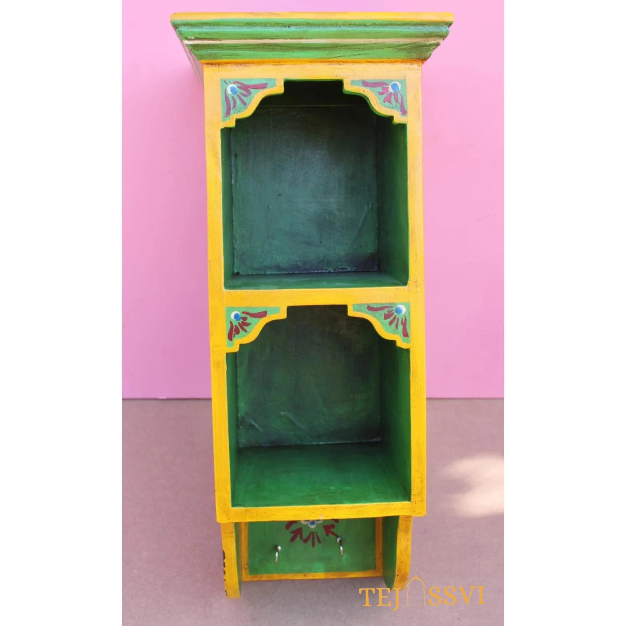 Indian Floral designed Side Storage / Wooden Cabinet | Hand Painted | Wooden Big Cabinet | Living Room Furniture.