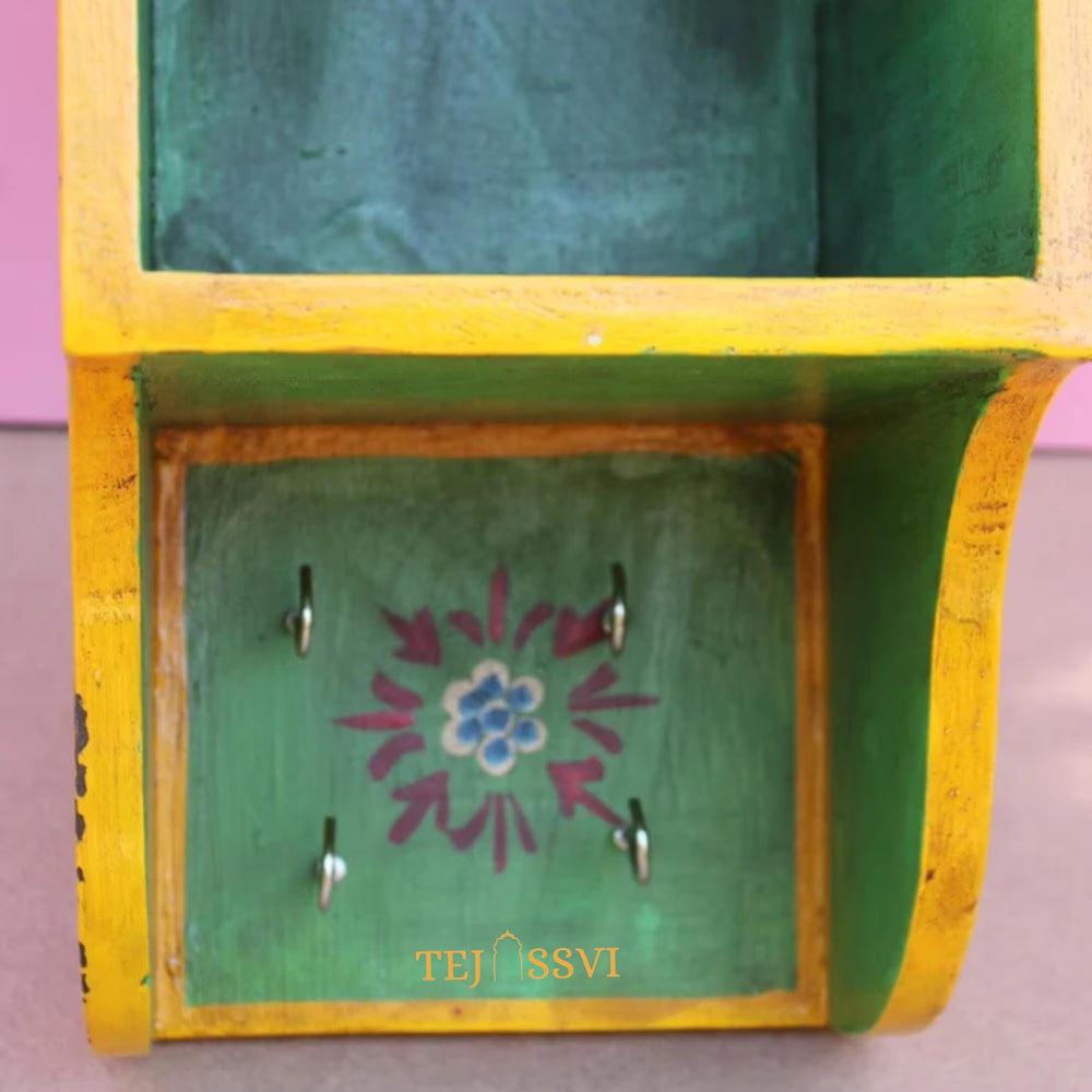 Indian Floral designed Side Storage / Wooden Cabinet | Hand Painted | Wooden Big Cabinet | Living Room Furniture.