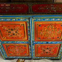 Indian Floral Designed Side Storage Wooden Cabinet / Side Table / Hand Painted Wooden Big Cabinet / Living Room Furniture.