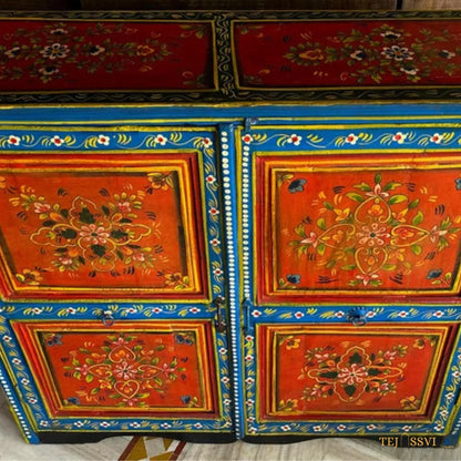 Indian Floral designed Side Storage / Cabinet | Bedside, Side Table, Hand Painted, Wooden Big Cabinet, Living Room Furniture, Fine Panting