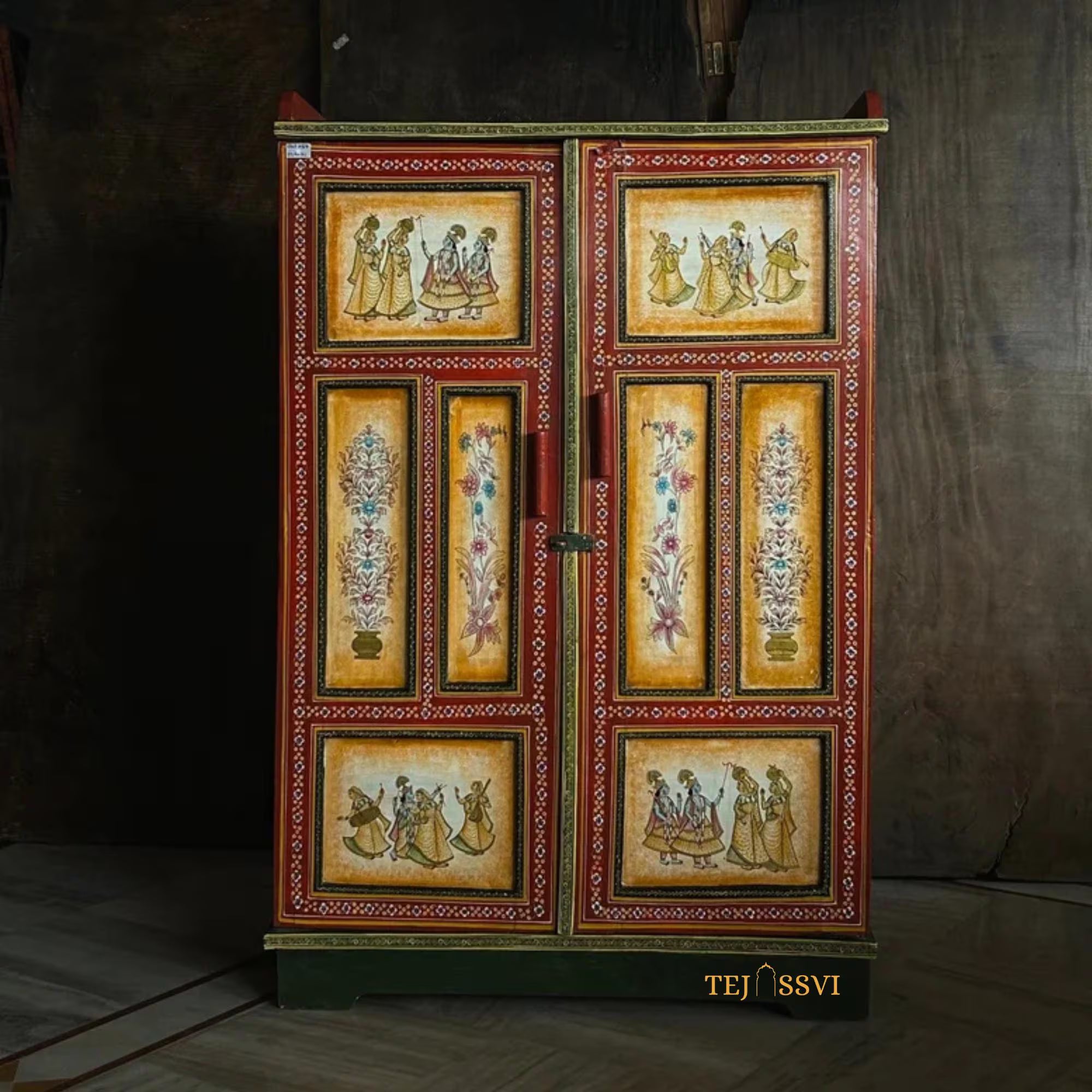 Indian Decorative Wardrobe / Wooden Hand-Painted Almirah /  2 Door Cabinet / Cupboard / Indian Ethnic Style Bedroom Furniture / Collectible Art.
