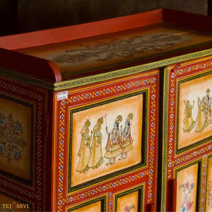 Indian Decorative Wardrobe, Wooden Hand-Painted Almirah, 2 Door Cabinet, Cupboard, Indian Ethnic Style, Bedroom Furniture, Collectible Art..
