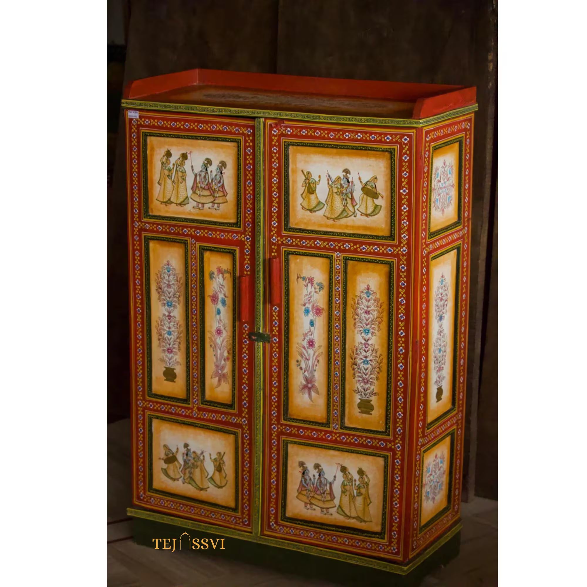 Indian Decorative Wardrobe / Wooden Hand-Painted Almirah /  2 Door Cabinet / Cupboard / Indian Ethnic Style Bedroom Furniture / Collectible Art.