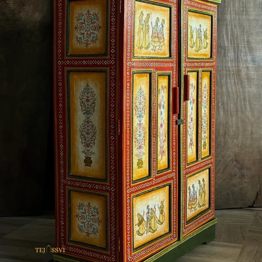 Indian Decorative Wardrobe / Wooden Hand-Painted Almirah /  2 Door Cabinet / Cupboard / Indian Ethnic Style Bedroom Furniture / Collectible Art.