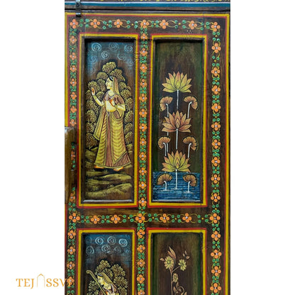 Antique Hand-Painted Wooden Indian Ethnic Cabinet, Vintage Wooden Sideboard - Rustic Charm for Your Home | Entryway Table | Storage Cupboard