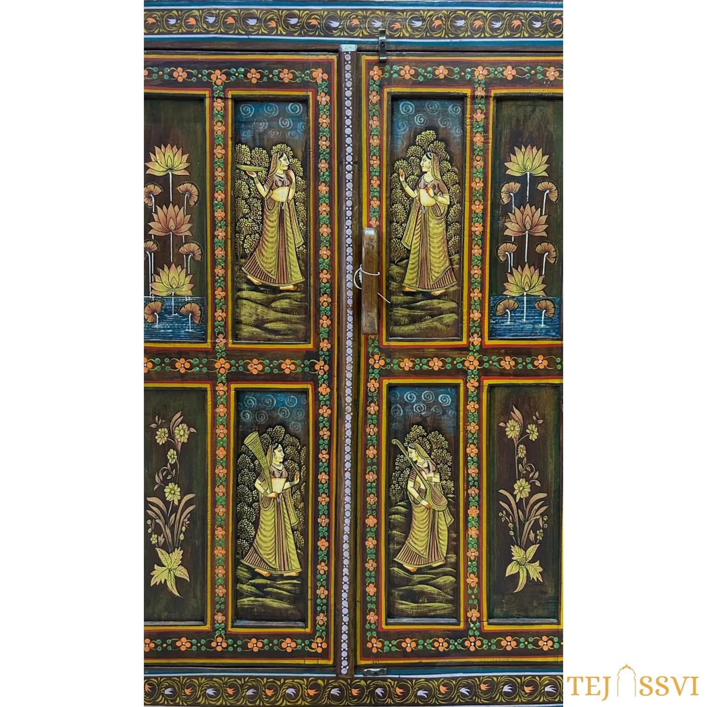 Antique Hand-Painted Wooden Indian Ethnic Cabinet, Vintage Wooden Sideboard - Rustic Charm for Your Home | Entryway Table | Storage Cupboard