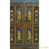 Antique Hand-Painted Wooden Indian Ethnic Cabinet  / Vintage Wooden Sideboard - Rustic Charm for Your Home | Entryway Table | Storage Cupboard.