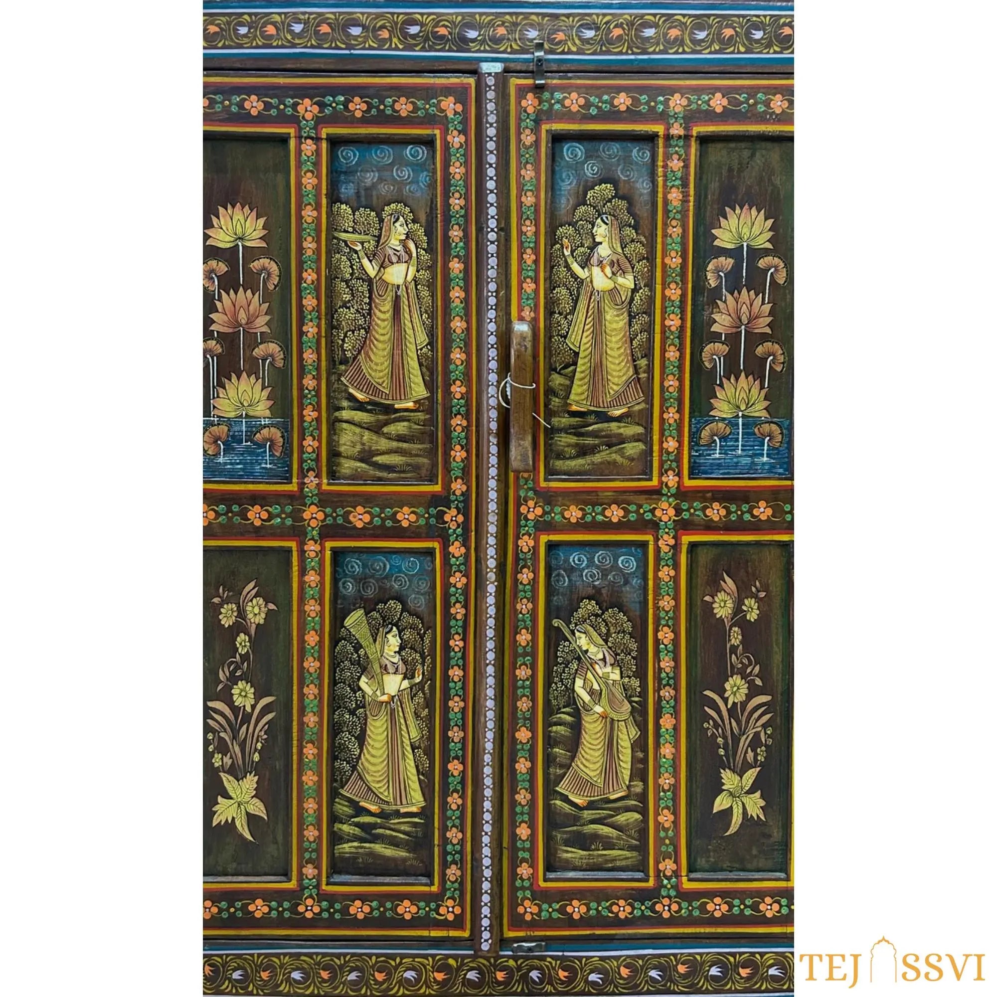 Antique Hand-Painted Wooden Indian Ethnic Cabinet  / Vintage Wooden Sideboard - Rustic Charm for Your Home | Entryway Table | Storage Cupboard.