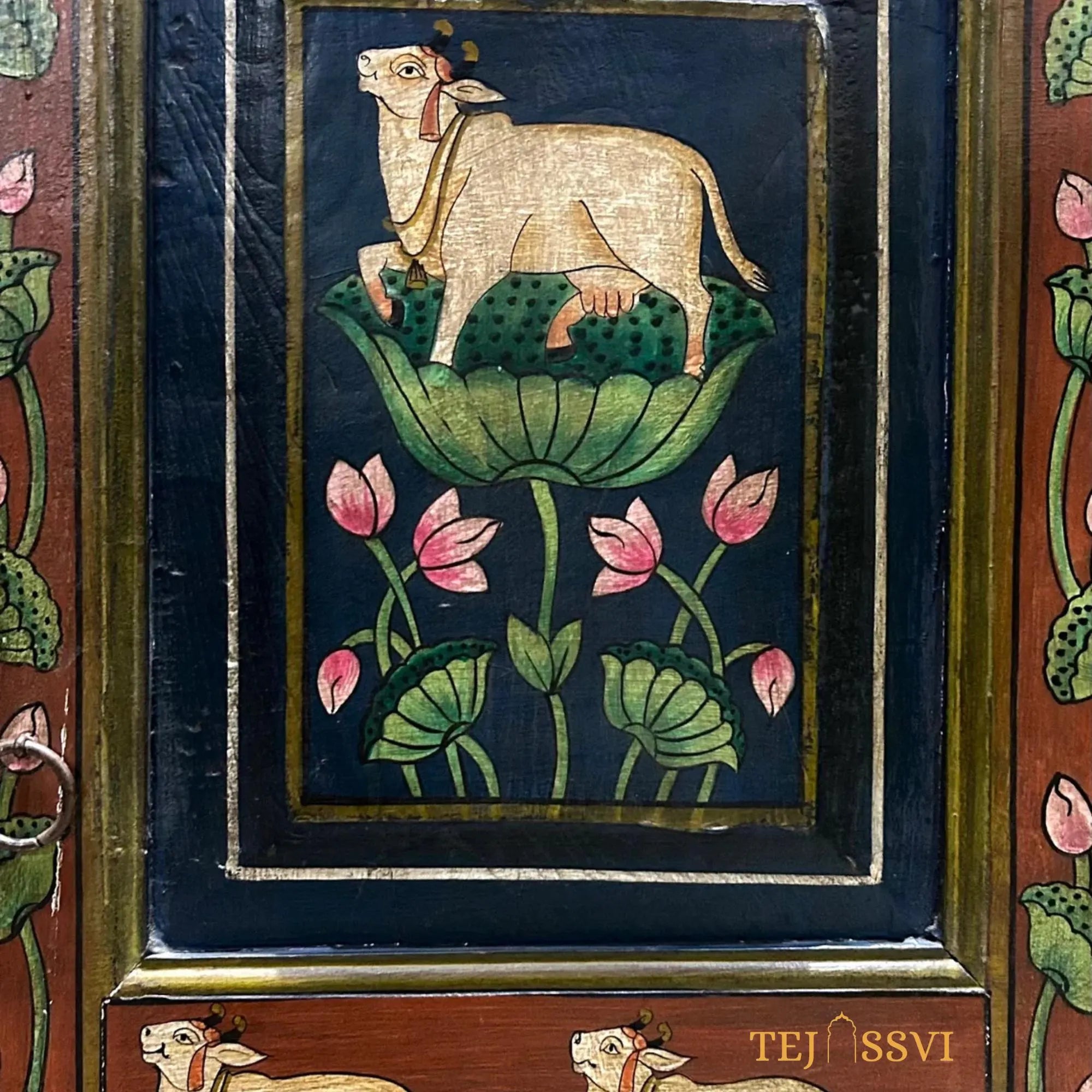 Antique Hand-Painted Indian Cabinet / Wooden Rustic Ethnic Sideboard / wooden Hand Painted Cabinet / Wooden Big Sideboards.