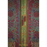 Hand-Painted Floral Cabinet Rustic Red Bohemian Storage Cupboard / Wooden side boards / Wooden Console / Hand Painted Sideboards .