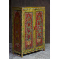 Hand-Painted Floral Cabinet Rustic Red Bohemian Storage Cupboard / Wooden side boards / Wooden Console / Hand Painted Sideboards .