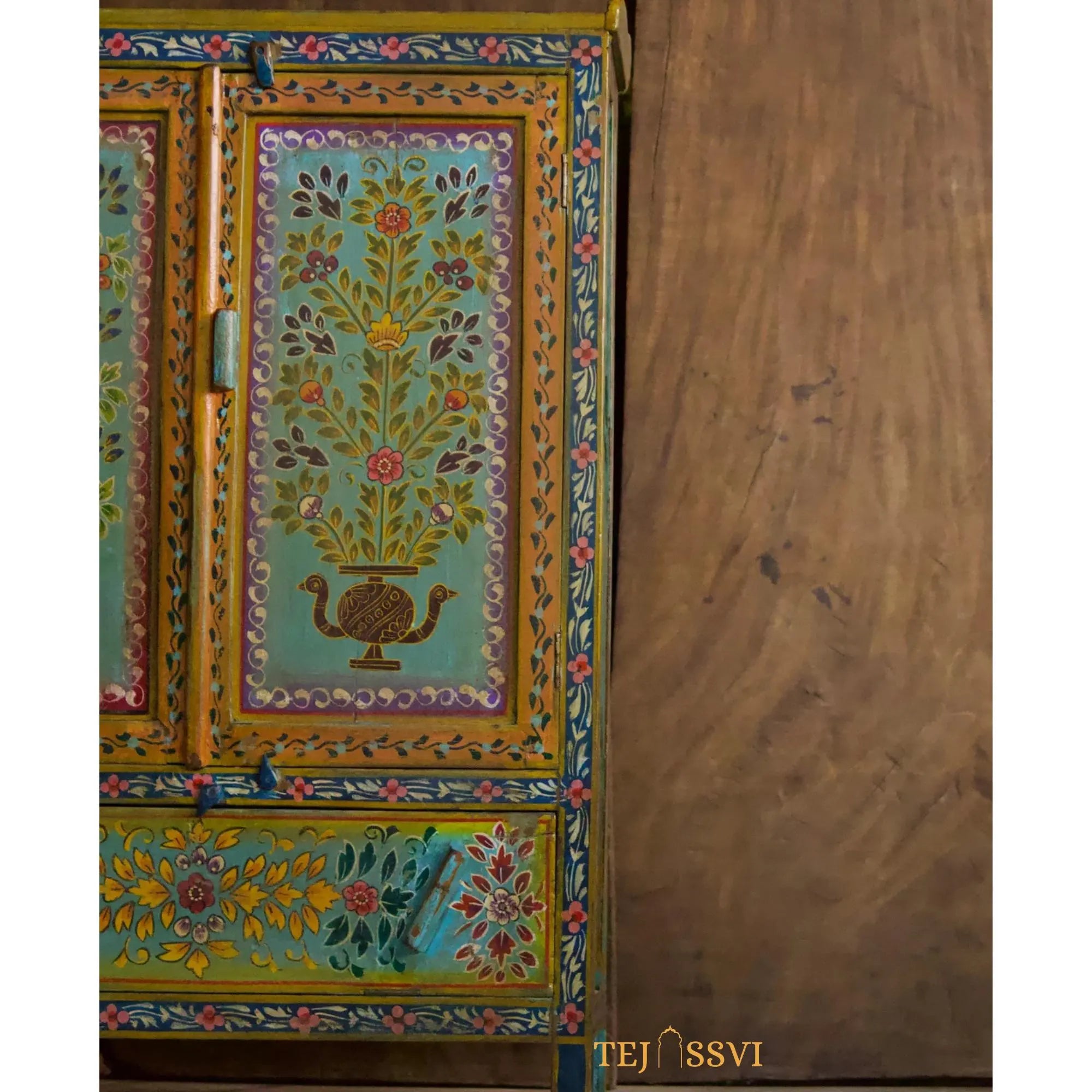 Wooden Hand Painted Sideboard for Living Room and Storage Unit for Home Décor