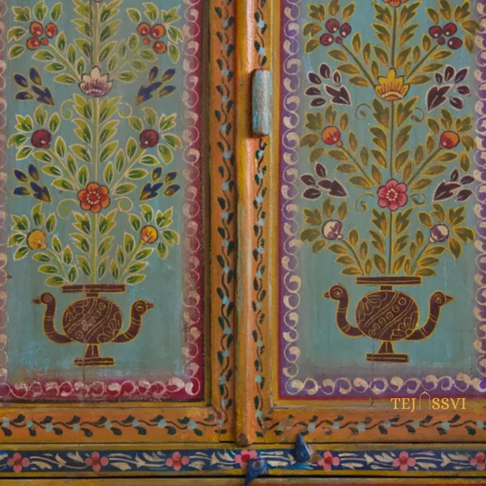 Wooden Hand Painted Sideboard for Living Room and Storage Unit for Home Décor