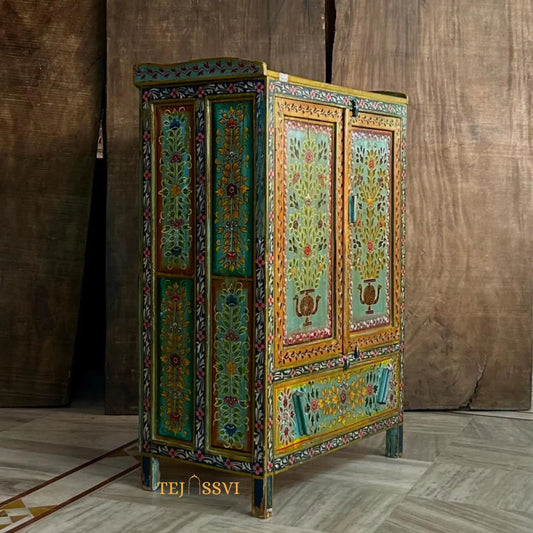 Wooden Console Table, Floral Painted Sideboard, Vintage Home Decor Storage Cabinet, Living Room Furniture, Indian Ethnic Style Wardrobe.