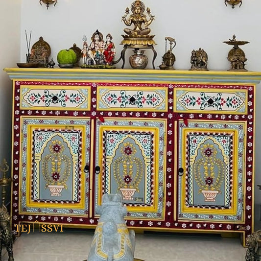 Wooden Indian Floral designed Side Storage / Cabinet | Bedside, Side Table, Hand Painted, Wooden Big Cabinet, Living Room Furniture, Fine Panting.