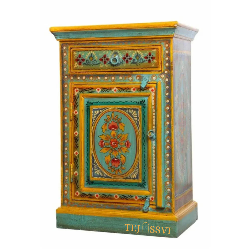 Indian Floral Designed Side Storage / Wooden Cabinet / Hand Painted Furniture / Wooden Big Cabinet for Living Room Furniture.
