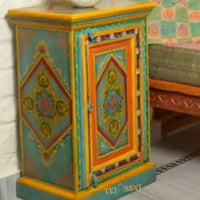 Indian Floral Designed Side Storage / Wooden Cabinet / Hand Painted Furniture / Wooden Big Cabinet for Living Room Furniture.