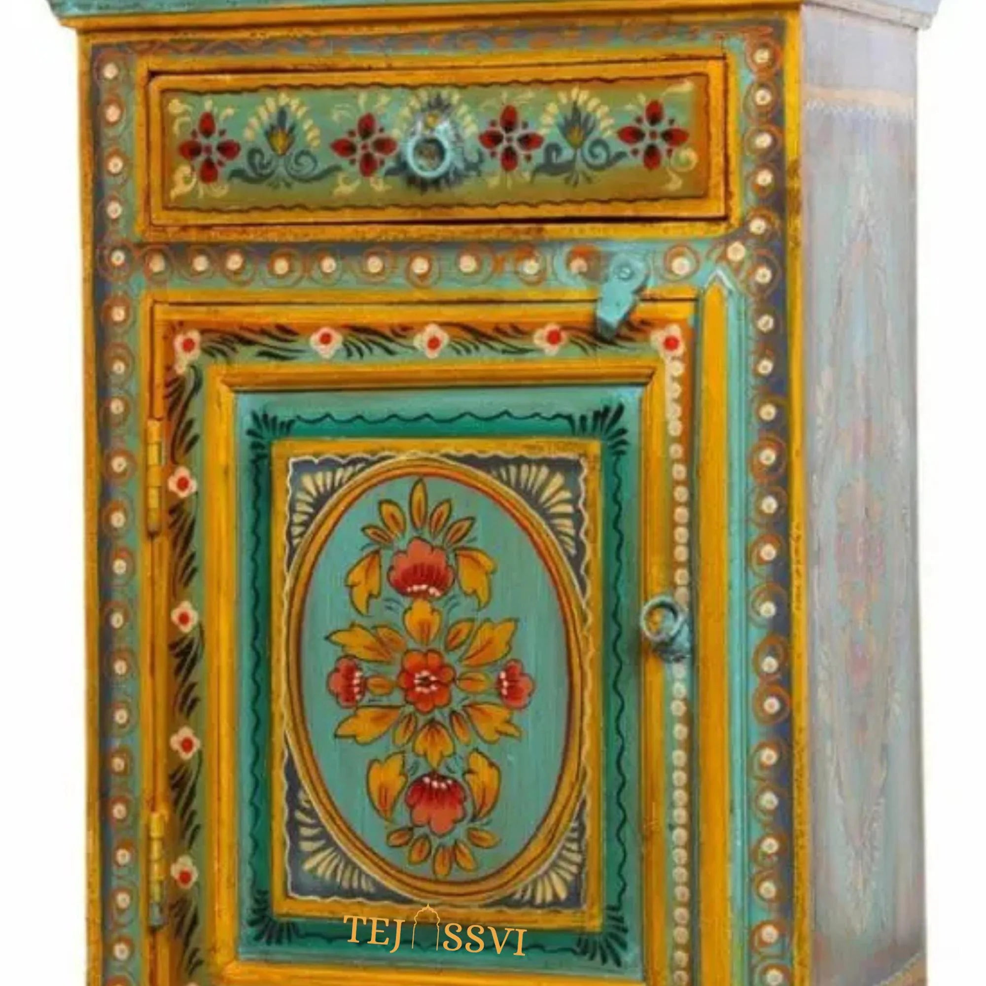 Indian Floral Designed Side Storage / Wooden Cabinet / Hand Painted Furniture / Wooden Big Cabinet for Living Room Furniture.
