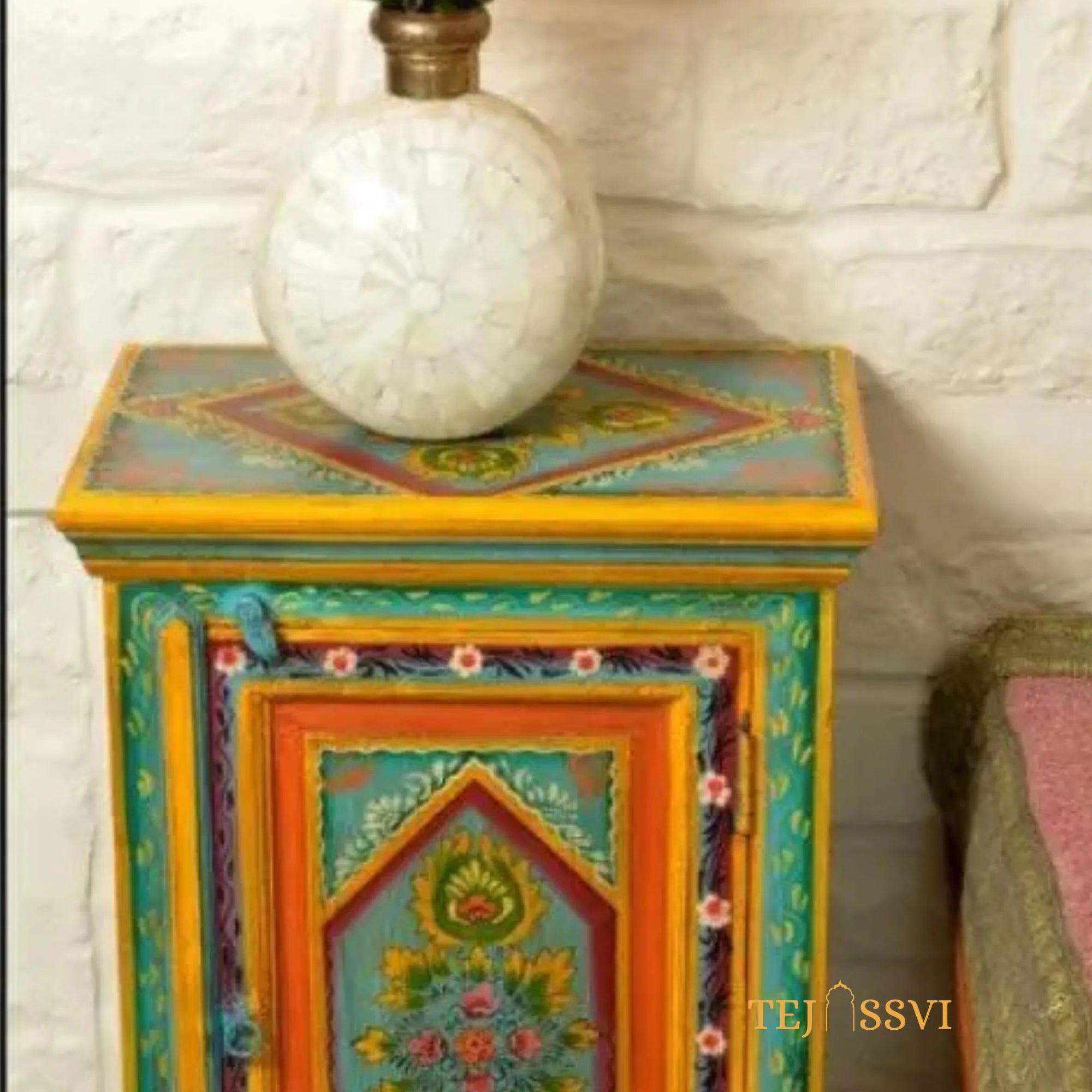 Indian Floral Designed Side Storage / Wooden Cabinet / Hand Painted Furniture / Wooden Big Cabinet for Living Room Furniture.