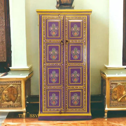 Indian Floral designed Side Storage / Cabinet | Bedside, Side Table, Hand Painted, Wooden Big Cabinet, Living Room Furniture, Fine Panting..