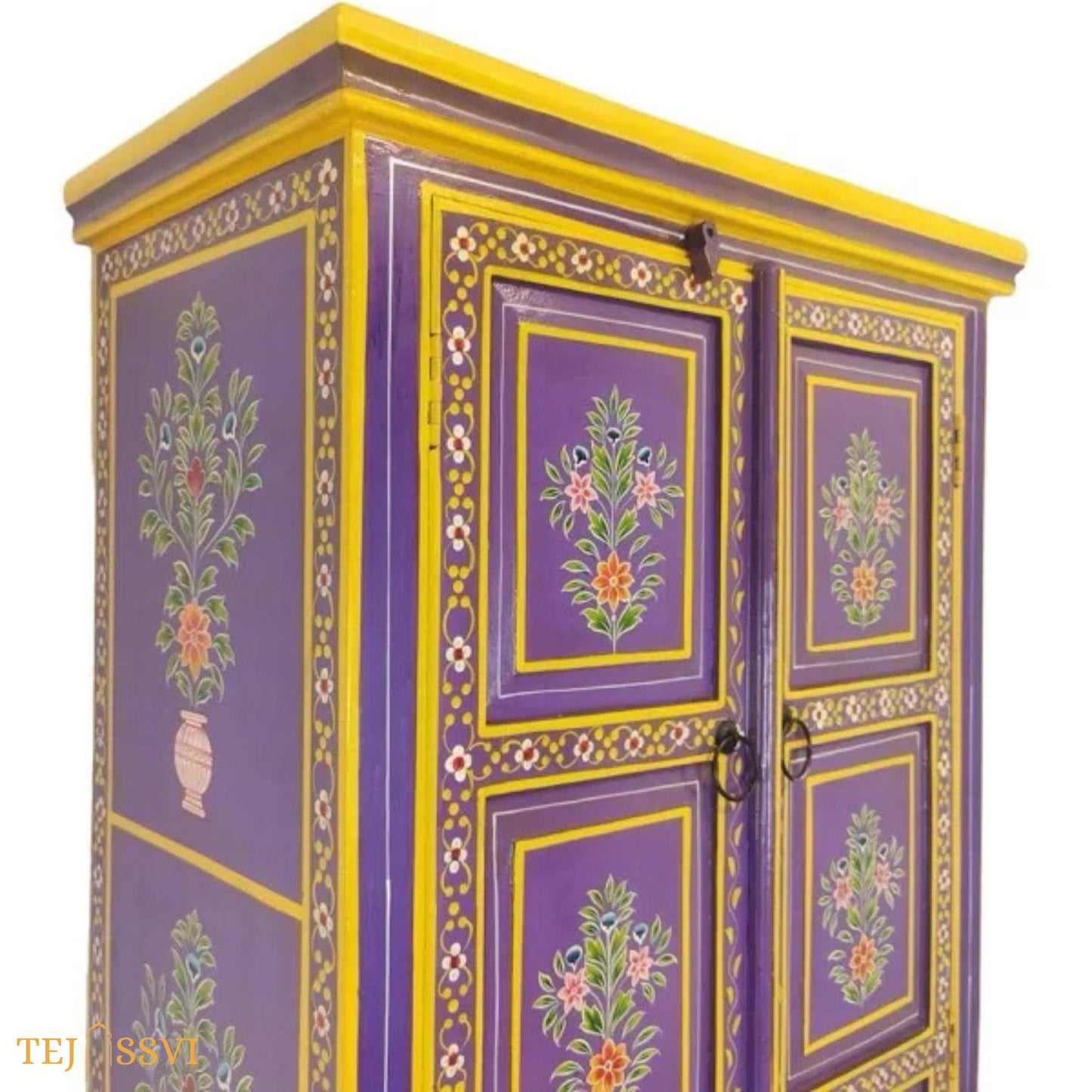 Indian Floral designed Side Storage / Cabinet | Bedside, Side Table, Hand Painted, Wooden Big Cabinet, Living Room Furniture, Fine Panting..