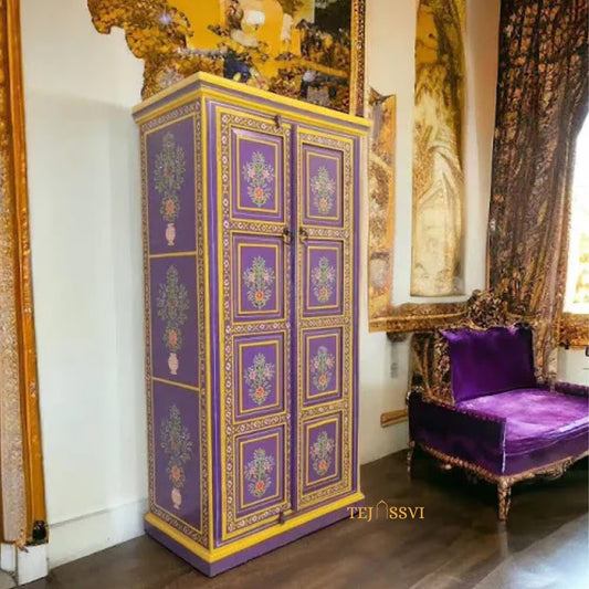 Indian Floral designed Side Storage / Cabinet | Bedside, Side Table, Hand Painted, Wooden Big Cabinet, Living Room Furniture, Fine Panting..