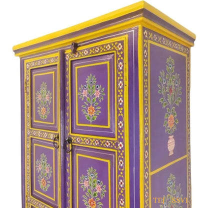 Indian Floral designed Side Storage / Cabinet | Bedside, Side Table, Hand Painted, Wooden Big Cabinet, Living Room Furniture, Fine Panting..