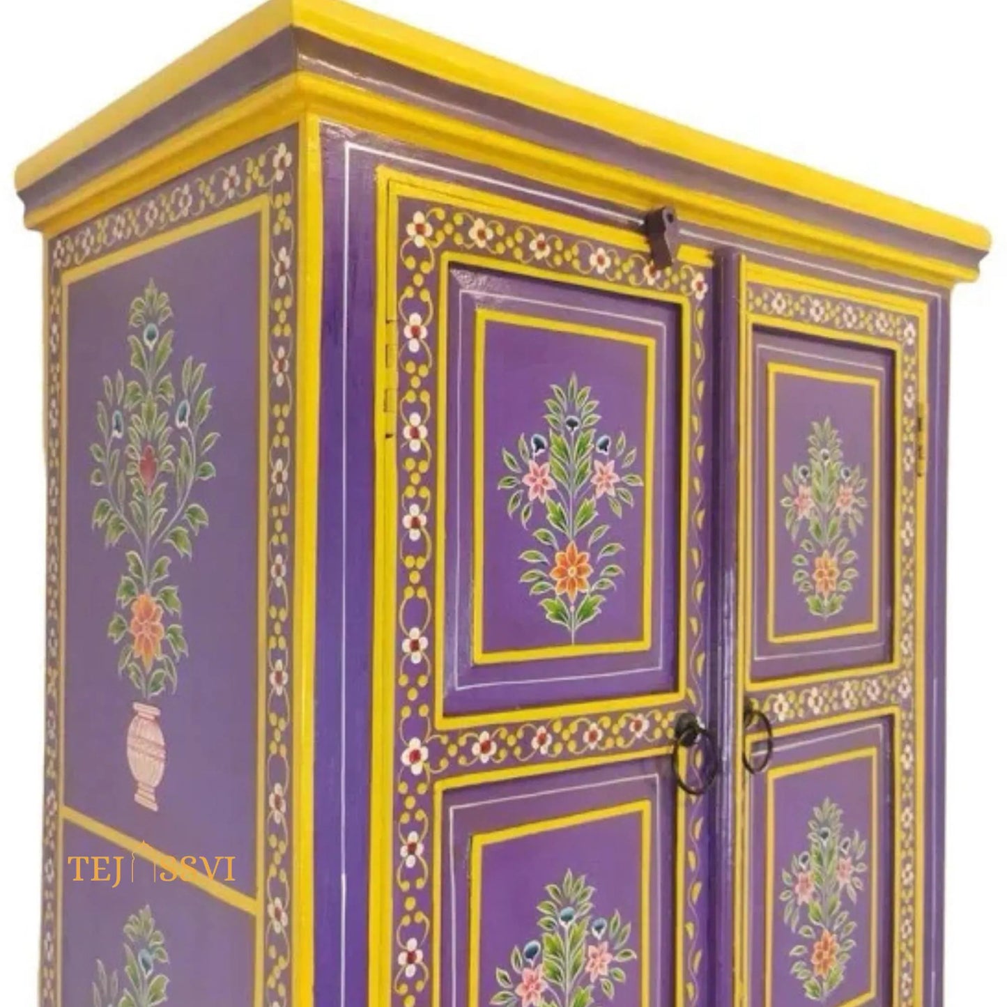 Indian Floral designed Side Storage / Cabinet | Bedside, Side Table, Hand Painted, Wooden Big Cabinet, Living Room Furniture, Fine Panting..