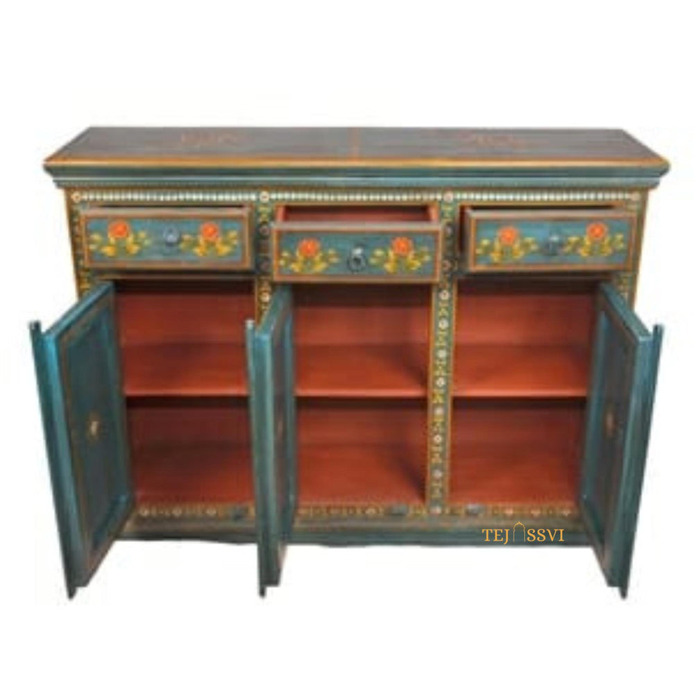 Hand Painted 3 Door Sideboard / Big Storage / Wooden Cabinet / Hand Painted Furniture / Wooden Big Cabinet / Vintage Cabinet.
