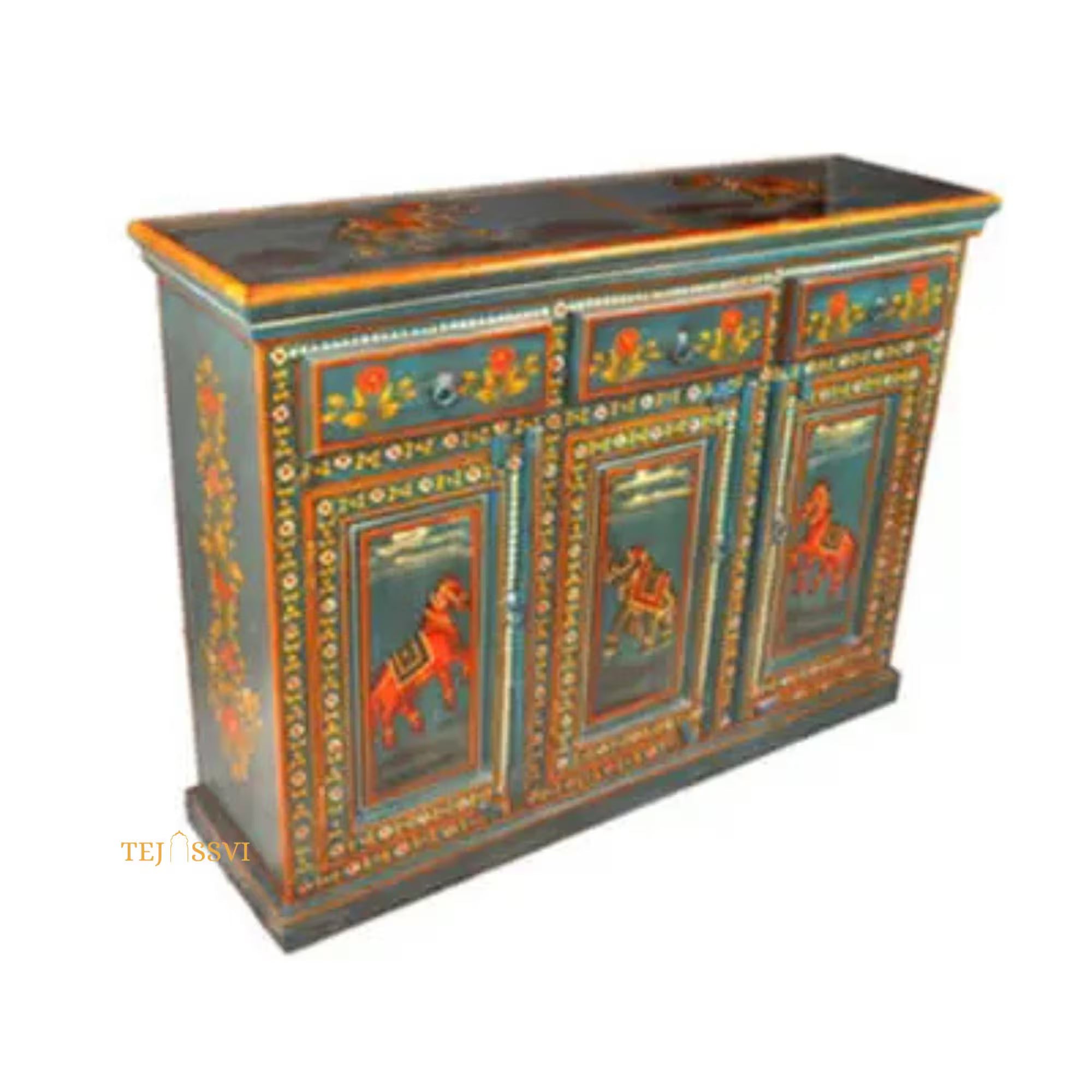 Hand Painted 3 Door Sideboard / Big Storage / Wooden Cabinet / Hand Painted Furniture / Wooden Big Cabinet / Vintage Cabinet.