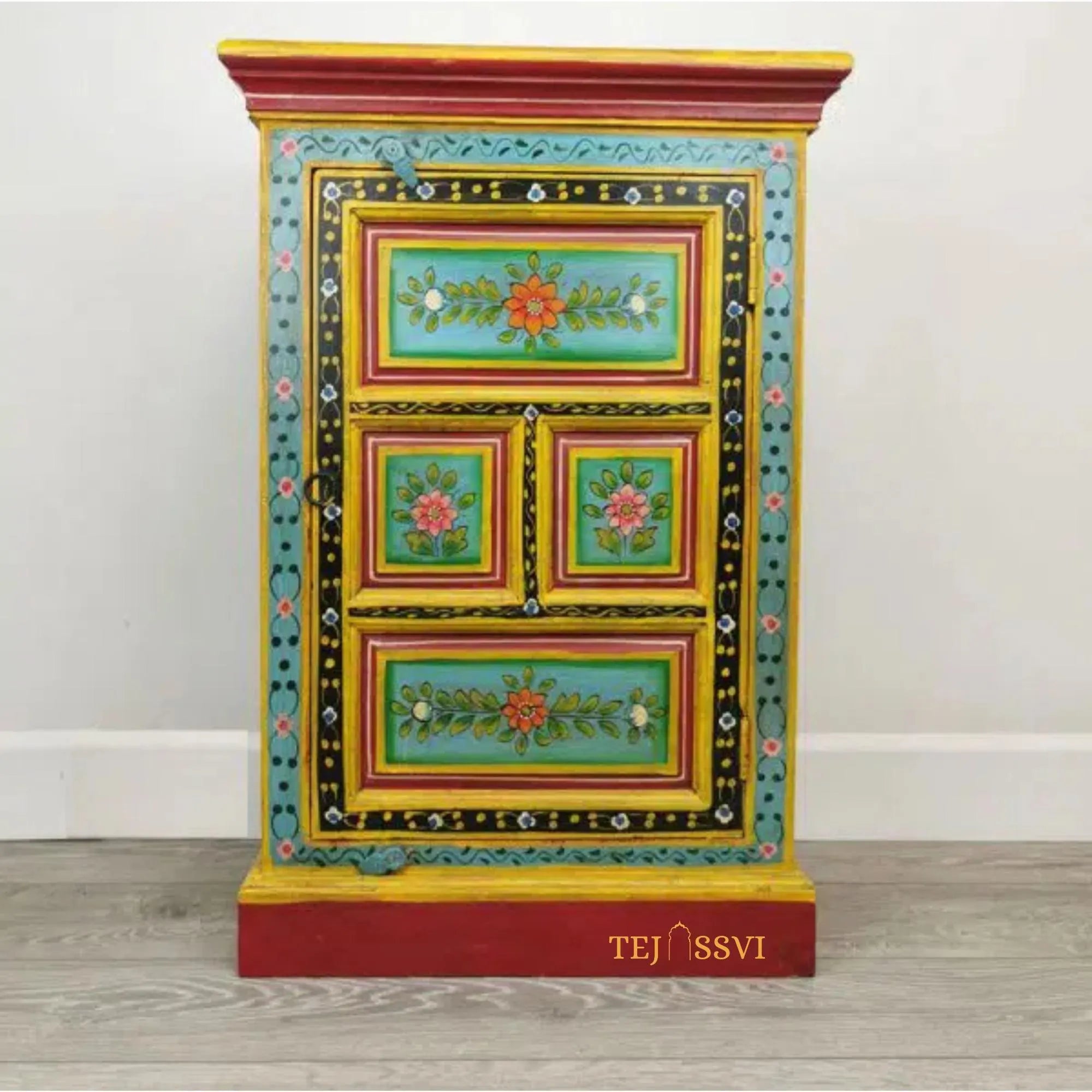 Hand Painted Vase Small Cupboard / Side Storage / Big Cabinet / Hand Painted Furniture / Wooden Big Cabinet / Vintage Cabinet.