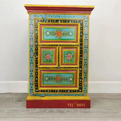 Hand Painted Vase Small Cupboard / Side Storage / Big Cabinet / Hand Painted Furniture / Wooden Big Cabinet / Vintage Cabinet.