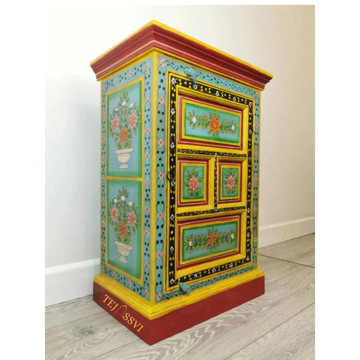 Hand Painted Vase Small Cupboard / Side Storage / Big Cabinet / Hand Painted Furniture / Wooden Big Cabinet / Vintage Cabinet.