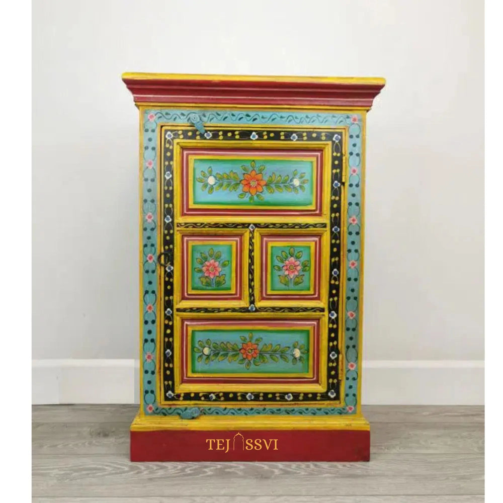 Hand Painted Vase Small Cupboard / Side Storage / Big Cabinet / Hand Painted Furniture / Wooden Big Cabinet / Vintage Cabinet.