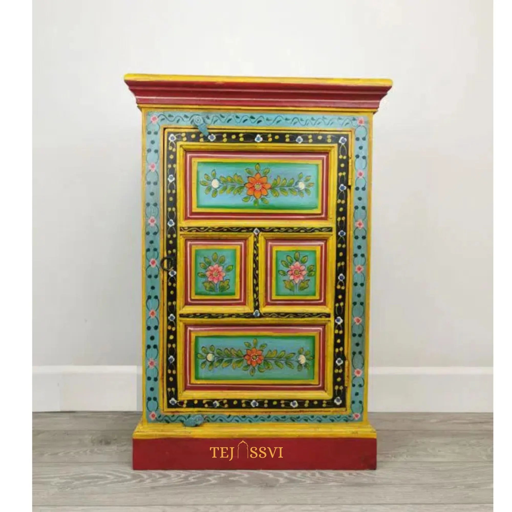 Hand Painted Vase Small Cupboard / Side Storage / Big Cabinet / Hand Painted Furniture / Wooden Big Cabinet / Vintage Cabinet.