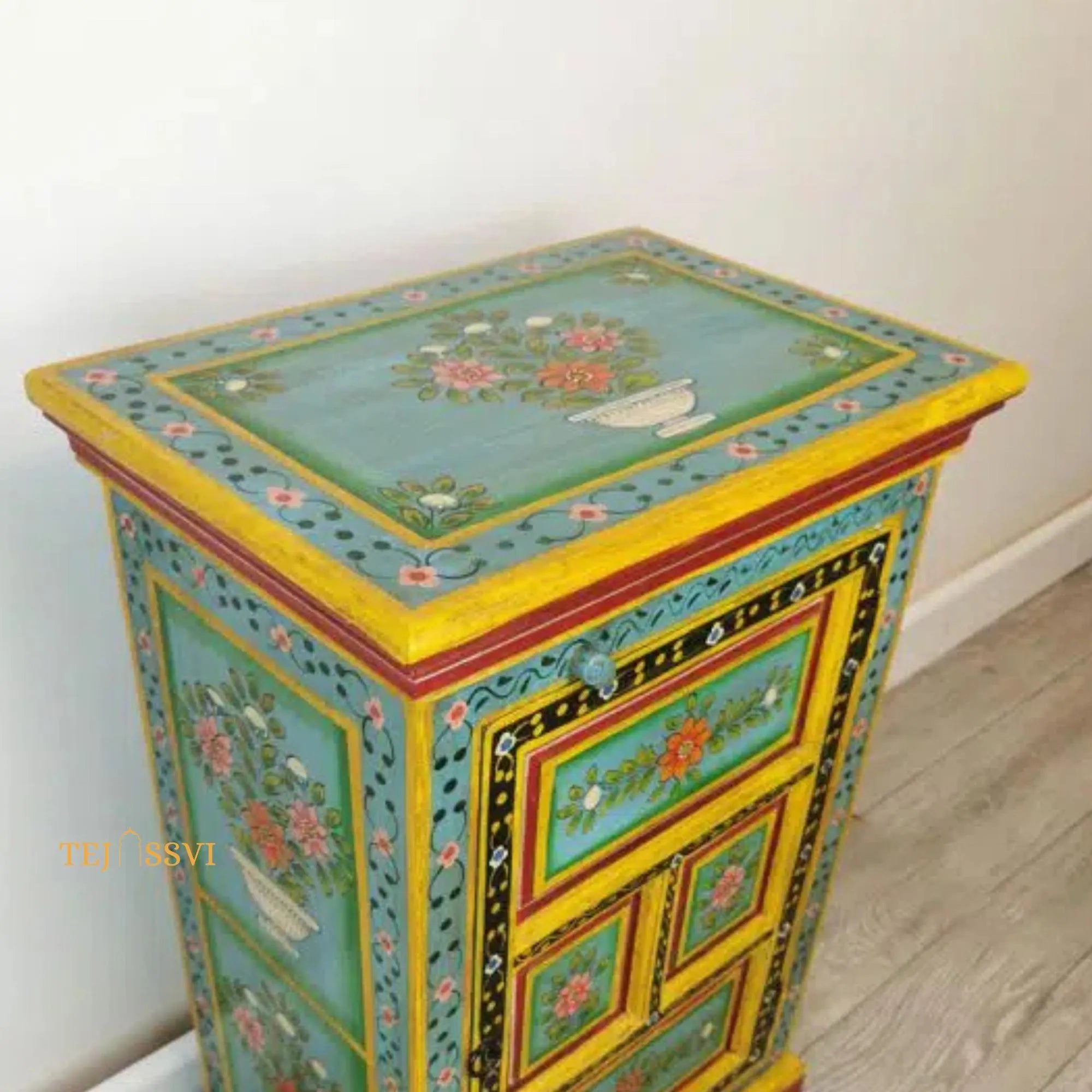 Hand Painted Vase Small Cupboard / Side Storage / Big Cabinet / Hand Painted Furniture / Wooden Big Cabinet / Vintage Cabinet.