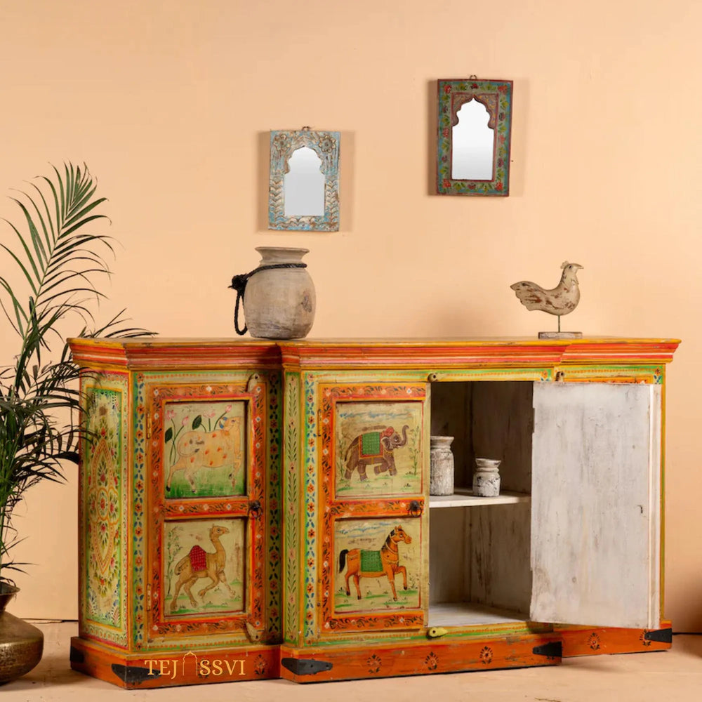 Asura - Hand Painted Sideboard reclaimed Wood Vintage Style/ Side Storage / Cabinet | Bedside, Side Table, Hand Painted, / Vintage Cabinet.