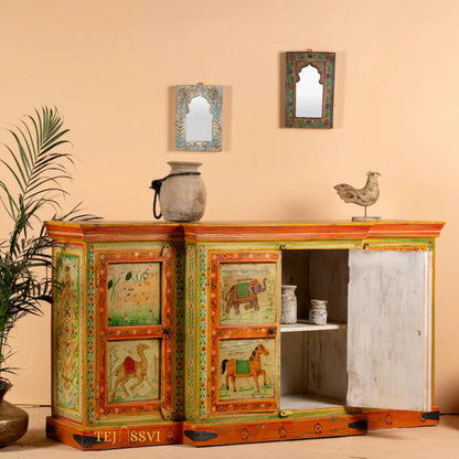 Asura - Hand Painted Sideboard reclaimed Wood Vintage Style/ Side Storage / Cabinet | Bedside, Side Table, Hand Painted, / Vintage Cabinet.