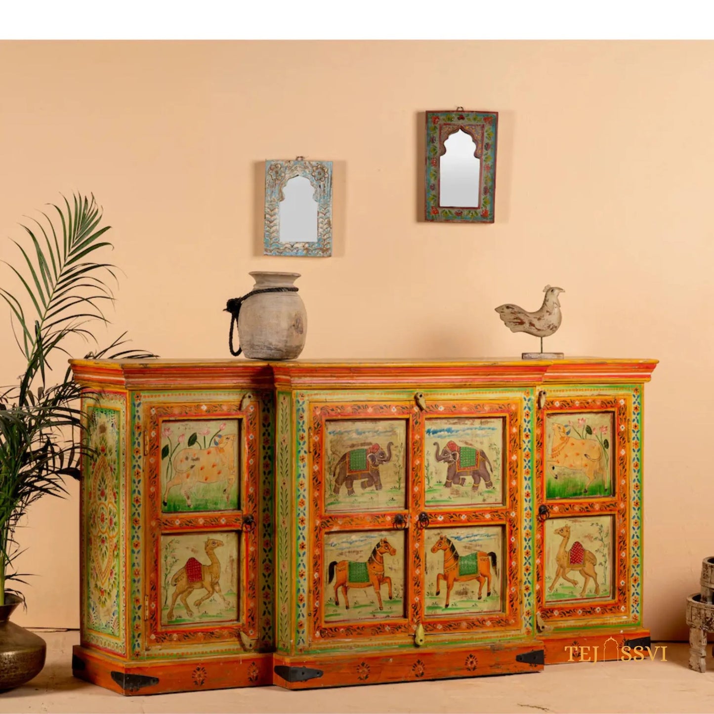 Asura - Hand Painted Sideboard reclaimed Wood Vintage Style/ Side Storage / Cabinet | Bedside, Side Table, Hand Painted, / Vintage Cabinet.