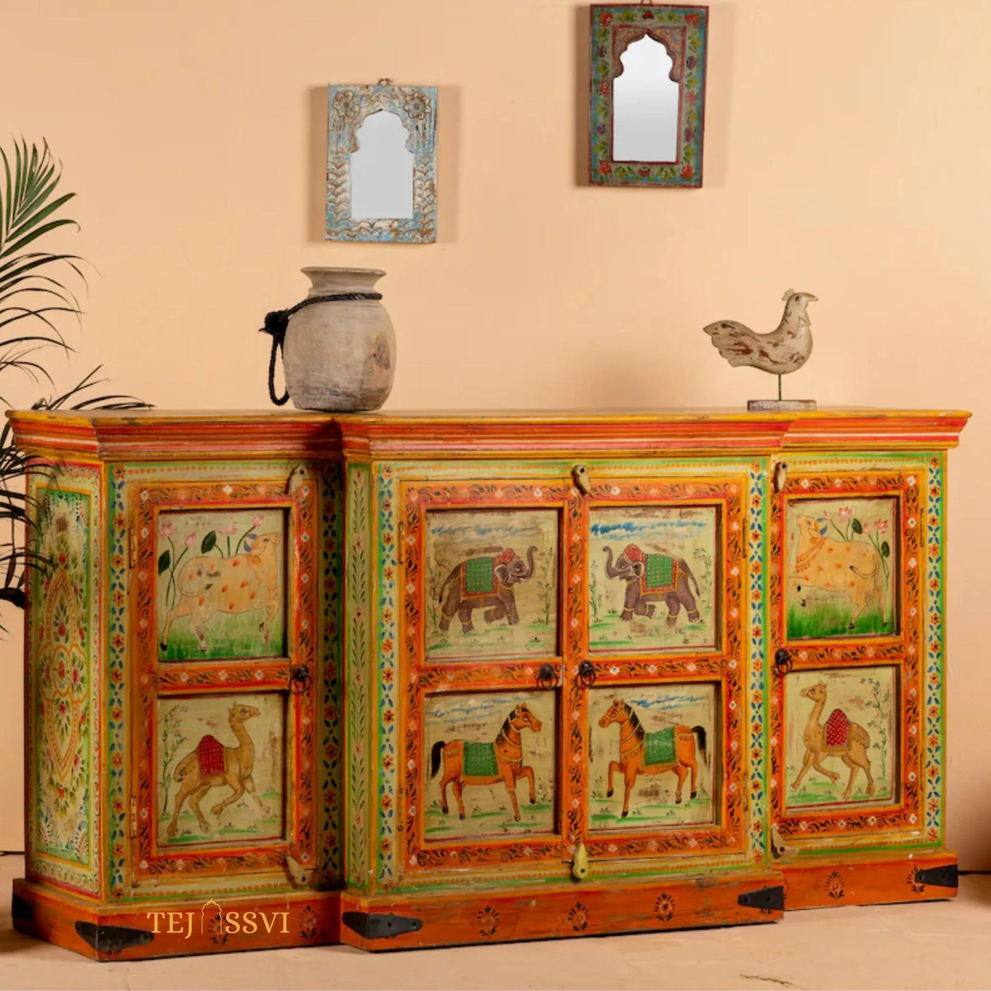 Asura - Hand Painted Sideboard reclaimed Wood Vintage Style/ Side Storage / Cabinet | Bedside, Side Table, Hand Painted, / Vintage Cabinet.